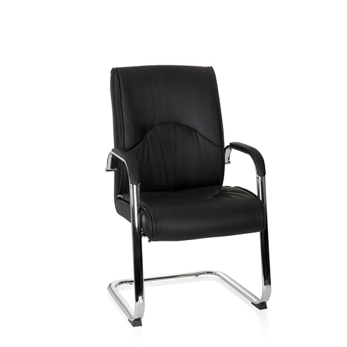 hjh OFFICE 706813 Besucherstuhl Freischwinger SOVRANO V Kunstleder Schwarz/Chrom Konferenzstuhl ergonomisch geformt