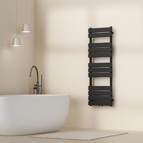 [neu.haus] Handtuchheizkörper Voss Badheizkörper Handtuchwärmer Handtuchtrockner mit Warmwasser Heizgerät mit Lamellen Mittelanschluss Wandmontage 120x40cm Schwarz
