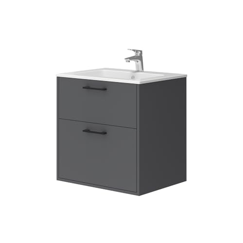 Vicco Badmöbel-Set Lanco, Badezimmerschrank-Set, Anthrazit, 61 x 61.5 cm mit Waschbecken