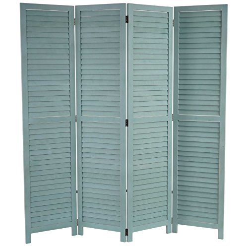 Mendler Paravent HWC-C30, Raumteiler Trennwand Sichtschutz, Shabby-Look Vintage, 170x160cm - grün