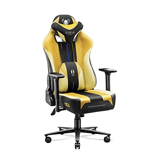 Diablo Gaming Stuhl Stoff X-Player 2.0 - Breite Sitzfläche - Gaming Chair mit 3D Armlehnen - Nacken/- Lendenkissen Wippfunktion - Bürostuhl 150 kg - Pc Gaming Stuhl Ergonomisch - Normal (L)