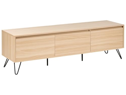 TV-Möbel mit 3 Regalböden aus Spanplatte, 150 cm, minimalistischer Stil, hellbraun Cardigan
