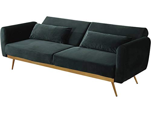 Habitat & Jardin Bettsofa mit Schlaffunktion aus dunkelgrünem Samt Donia - 203 x 81 x 83 cm - 3-Sitzer-Sofa