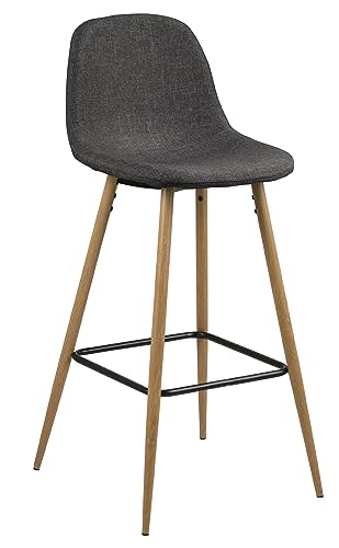 AC Design Furniture Linea Barhocker in Grau, 2er Set, weiche Polsterung, eichenfarbene Metallbeine mit Fußstütze, B: 46,6 x H: 101 x T: 51 cm