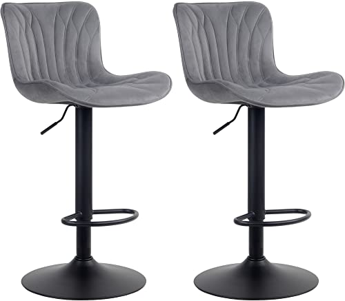 CLP 2er Set Barhocker Linus - Höhenverstellbare Barstühle - 360° Drehstühle Mit Rückenlehne Für Küche Und Bistro, Farbe:dunkelgrau, Material:Samt
