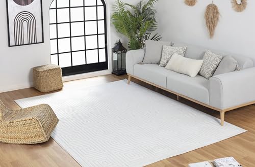 Livabliss Austin Outdoor wetterfest - In und Outdoor für Balkon 200x275 cm, Terrasse, Garten, Küche - Boho Style für draußen - Weiß