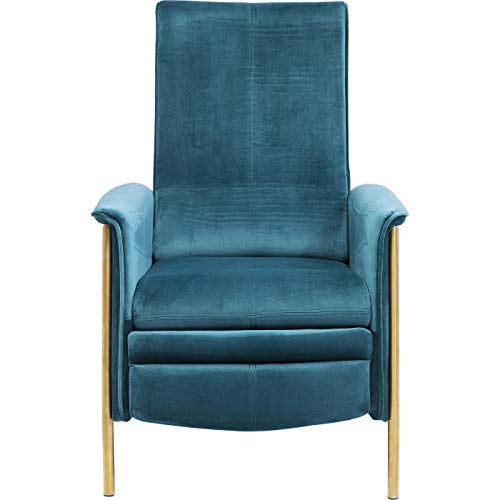 Kare Design Relaxsessel Lazy Samt Blau, bequemer Fernsehsessel mit Liegefunktion, TV Chillout Loungesessel im Vintage-Stil, Design Polstersessel, petrol blau, (H/B/T) 104 x 70 x 90 cm