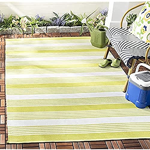 SAFAVIEH Geometrisch Teppich für Wohnzimmer, Esszimmer, Schlafzimmer - Recycled Plastic Collection, Kurzer Flor, Grün, 183 X 274 cm