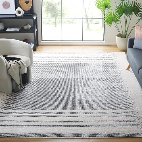 SAFAVIEH Boho Teppich für Wohnzimmer, Esszimmer, Schlafzimmer - Melody Collection, Kurzer Flor, Elfenbein und Schwarz, 244 X 305 cm