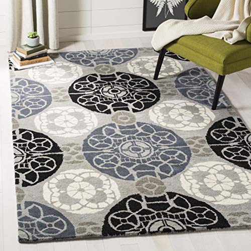 SAFAVIEH Traditionell Teppich für Wohnzimmer, Esszimmer, Schlafzimmer - Wyndham Collection, Kurzer Flor, Grau und Schwarz, 122 X 183 cm