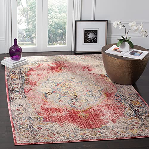 SAFAVIEH Traditionell Teppich für Wohnzimmer, Esszimmer, Schlafzimmer - Bristol Collection, Kurzer Flor, Fuchsia und Hellgrau, 183 X 274 cm