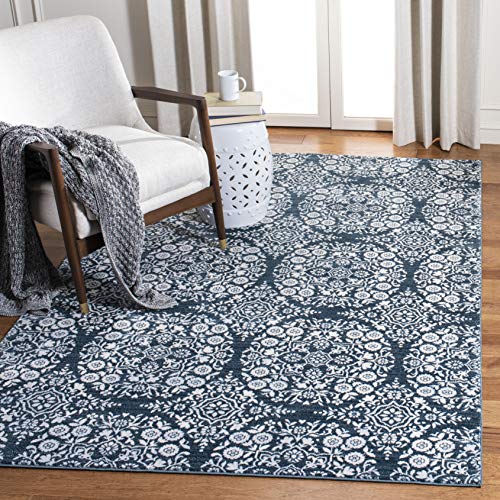 SAFAVIEH Traditionell Teppich für Wohnzimmer, Esszimmer, Schlafzimmer - Isabella Collection, Kurzer Flor, Marine und Elfenbein, 160 X 231 cm