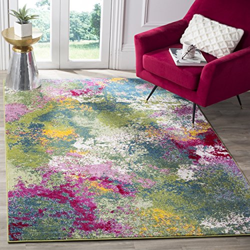 SAFAVIEH Abstrakt Teppich für Wohnzimmer, Esszimmer, Schlafzimmer - Watercolor Collection, Kurzer Flor, Grün und Fuchsia, 244 X 305 cm