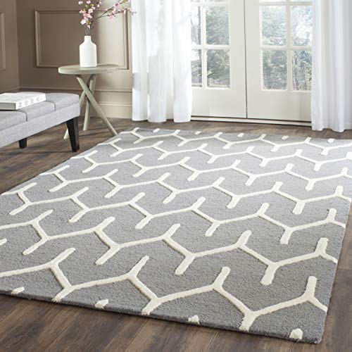 SAFAVIEH Zeitgenössische Teppich für Wohnzimmer, Esszimmer, Schlafzimmer - Cambridge Collection, Kurzer Flor, Dunkelgrau und Elfenbein, 152 X 244 cm