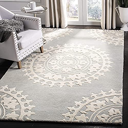 SAFAVIEH Zeitgenössische Teppich für Wohnzimmer, Esszimmer, Schlafzimmer - Soho Collection, Kurzer Flor, Hellgrau und Elfenbein, 183 X 274 cm