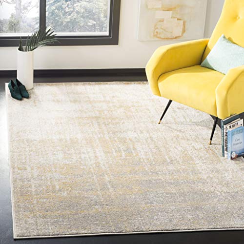 SAFAVIEH Modern Teppich für Wohnzimmer, Esszimmer, Schlafzimmer - Adirondack Collection, Kurzer Flor, Silber und Elfenbein, 183 X 274 cm