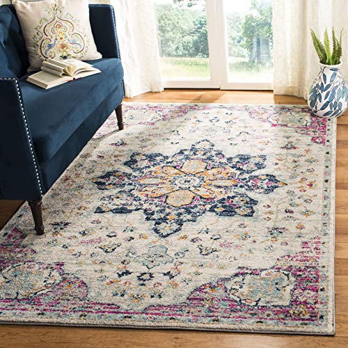 SAFAVIEH Traditionell Teppich für Wohnzimmer, Esszimmer, Schlafzimmer - Madison Collection, Kurzer Flor, Elfenbein und Fuchsia, 183 X 274 cm