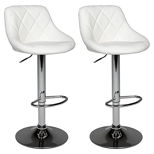 Happy Garden 2er Set Barhocker weiß Jasper. Küchenstuhl in modernem Design mit höhenverstellbarem Sitz, 360° drehbar und Fußstütze. Hocker mit weißer Rückenlehne.