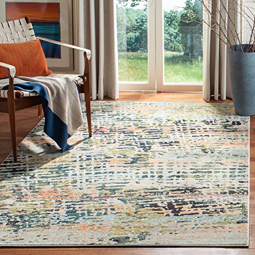 SAFAVIEH Zeitgenössische Teppich für Wohnzimmer, Esszimmer, Schlafzimmer - Madison Collection, Kurzer Flor, Beige und Marine, 183 X 274 cm