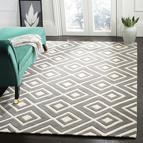 SAFAVIEH Zeitgenössische Teppich für Wohnzimmer, Esszimmer, Schlafzimmer - Chatham Collection, Kurzer Flor, Dunkelgrau und Elfenbein, 122 X 183 cm