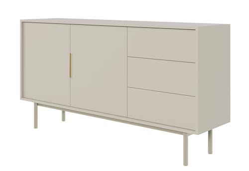 Selsey Kommode Aufbewahrungsschrank 2 Türen 3 Schubladen Schrank Schubladenschrank Push to Open Soft Close 154 cm Viviaro Graubeige