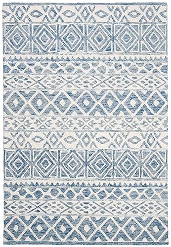 SAFAVIEH Traditionell Teppich für Wohnzimmer, Esszimmer, Schlafzimmer - Lauren Collection, Kurzer Flor, Elfenbein und Blau, 122 X 183 cm
