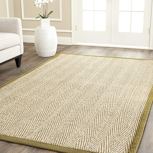 SAFAVIEH Naturfaser Teppich für Wohnzimmer, Esszimmer, Schlafzimmer - Natural Fiber Collection, Kurzer Flor, Natürlich und oliv, 183 X 183 cm