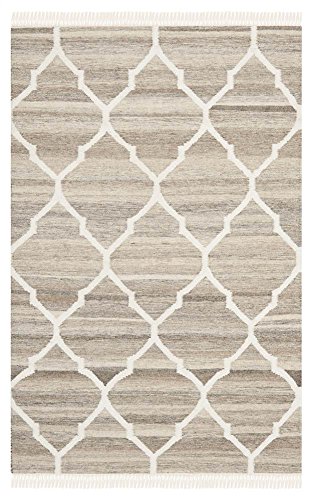 SAFAVIEH Boho Teppich für Wohnzimmer, Esszimmer, Schlafzimmer - Natural Kilim Collection, Kurzer Flor, Hellgrau und Elfenbein, 122 X 183 cm