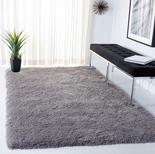 SAFAVIEH Zottelig Teppich für Wohnzimmer, Esszimmer, Schlafzimmer - Venice Shag Collection, Hoher Flor, Silber, 183 X 183 cm