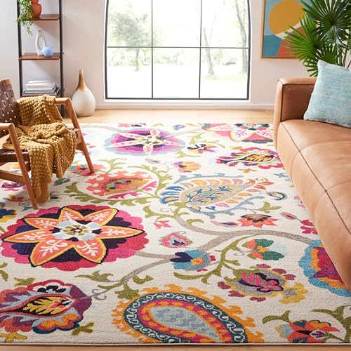 SAFAVIEH Boho Teppich für Wohnzimmer, Esszimmer, Schlafzimmer - Monaco Collection, Kurzer Flor, Elfenbein und Multi, 244 X 335 cm