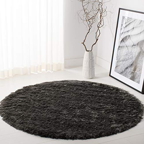 SAFAVIEH Zottelig Teppich für Wohnzimmer, Esszimmer, Schlafzimmer - Paris Shag Collection, Hoher Flor, Titan, 152 X 152 cm
