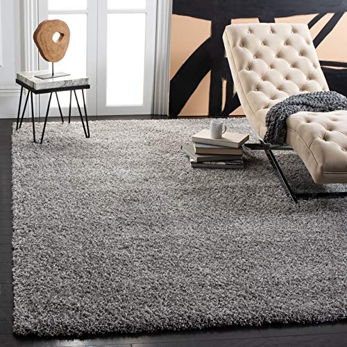 SAFAVIEH Zottelig Teppich für Wohnzimmer, Esszimmer, Schlafzimmer - California Shag Collection, Hoher Flor, Silber, 201 X 201 cm