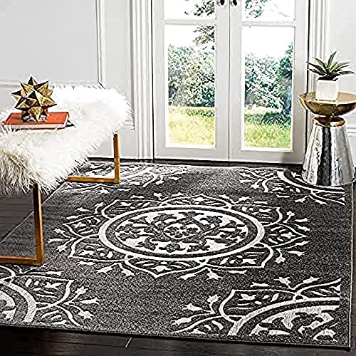 SAFAVIEH Traditionell Teppich für Wohnzimmer, Esszimmer, Schlafzimmer - Cottage Collection, Kurzer Flor, Kohle und Sahne, 201 X 290 cm