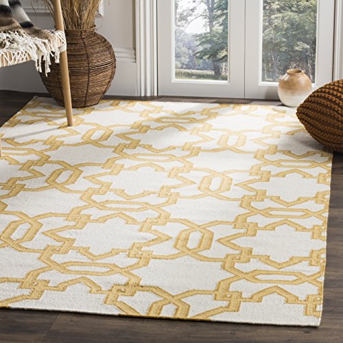 SAFAVIEH Zeitgenössische Teppich für Wohnzimmer, Esszimmer, Schlafzimmer - Dhurrie Collection, Kurzer Flor, Elfenbein und Gelb, 183 X 274 cm
