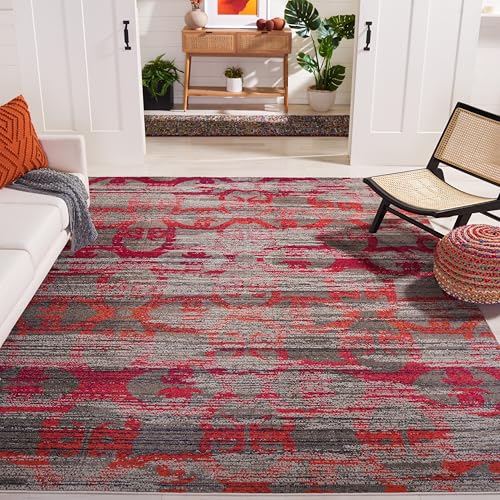 SAFAVIEH Boho Teppich für Wohnzimmer, Esszimmer, Schlafzimmer - Monaco Collection, Kurzer Flor, Grau und Multi, 244 X 335 cm