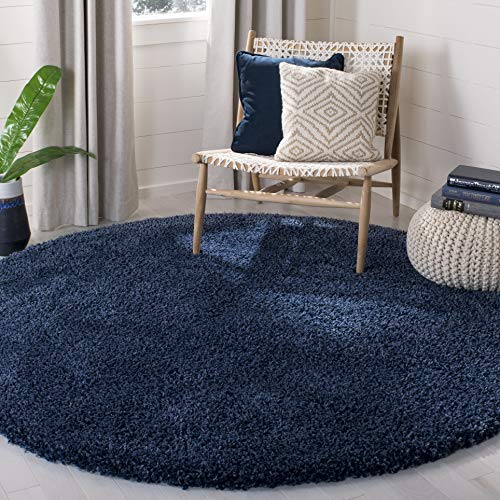 SAFAVIEH Zottelig Teppich für Wohnzimmer, Esszimmer, Schlafzimmer - California Shag Collection, Hoher Flor, Marine, 201 X 201 cm