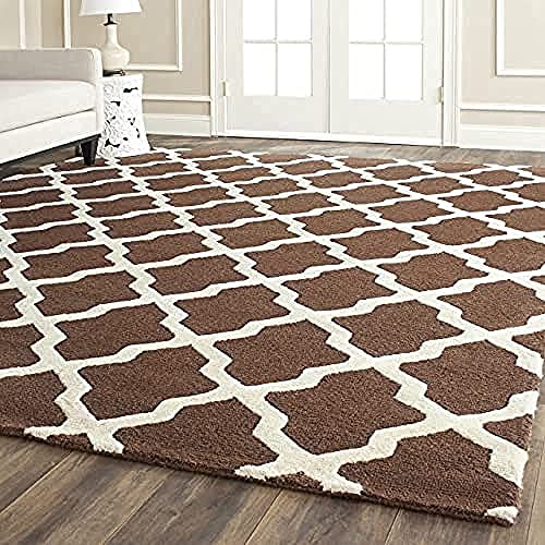 SAFAVIEH Geometrisch Teppich für Wohnzimmer, Esszimmer, Schlafzimmer - Cambridge Collection, Kurzer Flor, Dunkelbraun und Elfenbein, 183 X 274 cm