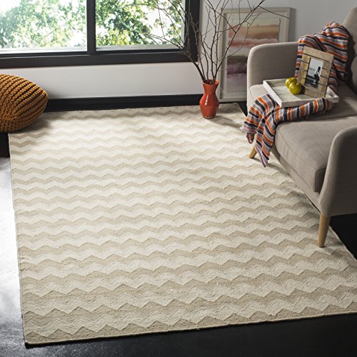 SAFAVIEH Zeitgenössische Teppich für Wohnzimmer, Esszimmer, Schlafzimmer - Dhurrie Collection, Kurzer Flor, Beige und Elfenbein, 152 X 244 cm