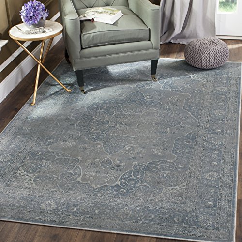 SAFAVIEH Traditionell Teppich für Wohnzimmer, Esszimmer, Schlafzimmer - Vintage Collection, Kurzer Flor, Hellblau und Hellgrau, 160 X 229 cm