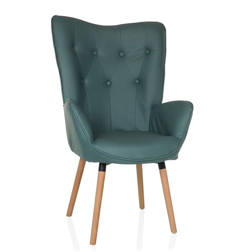 hjh LIVING Ohrensessel in Velour-Optik HAVENIO I Sessel für Wohnzimmer Schlafzimmer, Polsterstuhl mit Holzbeinen, Stoff Mint