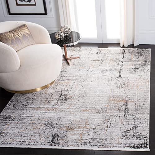 SAFAVIEH Zeitgenössische Teppich für Wohnzimmer, Esszimmer, Schlafzimmer - Shivan Collection, Kurzer Flor, Grau und Gold, 183 X 274 cm