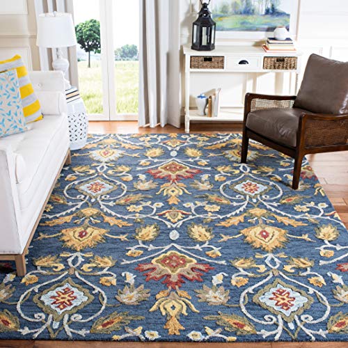 SAFAVIEH Zeitgenössische Teppich für Wohnzimmer, Esszimmer, Schlafzimmer - Blossum Collection, Kurzer Flor, Marine und Multi, 244 X 305 cm