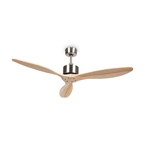 Klarstein Santa Elena Deckenventilator, Durchmesser: 52" (132 cm), 3 Echtholzflügel, Luftdurchsatz: 9.060 m³/h, Timer, 3 Geschwindigkeitsstufen, geräuscharm: max. 45 dB, helles Holz