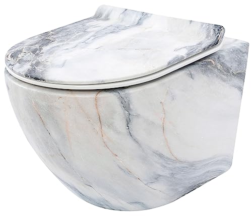 Rea Wand-WC-Schüssel Carlos Slim Granit matt Keramik-WC-Schüssel – Softclose Duroplast-Sitz – Absenkautomatik mit Soft-Closing (Steinimitat)