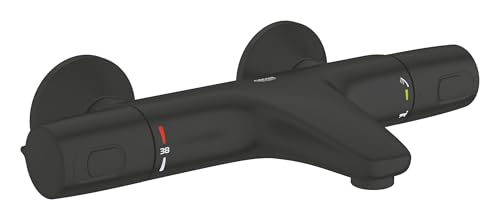 GROHE Precision Trend, Badewannenarmatur, wassersparend (Thermostat mit stets kühler Oberfläche für Kinder, Duscharmatur mit Sicherheitssperre bei 38°C, Griffe aus Metall), schwarz, 1022162432