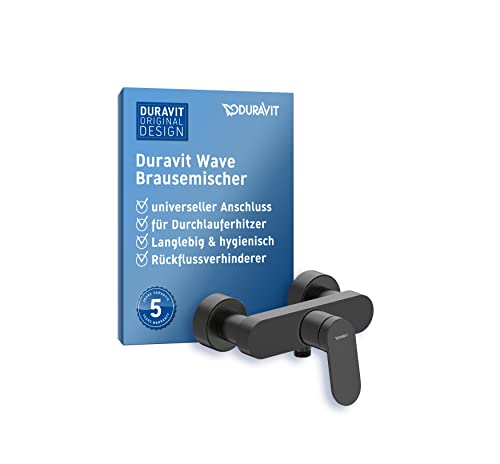 Duravit Wave Duscharmatur Aufputz für 1 Verbraucher, Badewannenarmatur mit Rückflussverhinderer, Einhebel-Brausemischer mit Keramikmischsystem, Schwarz Matt