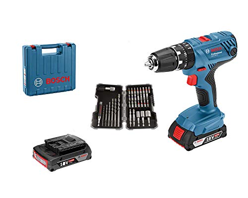 Bosch Professional 18V System Akku Schlagbohrschrauber GSB 18V-21 (inkl. 2x 2.0Ah Akku, 40tlg. Zubehör Set, L-BOXX) - Amazon Exclusive Set Set