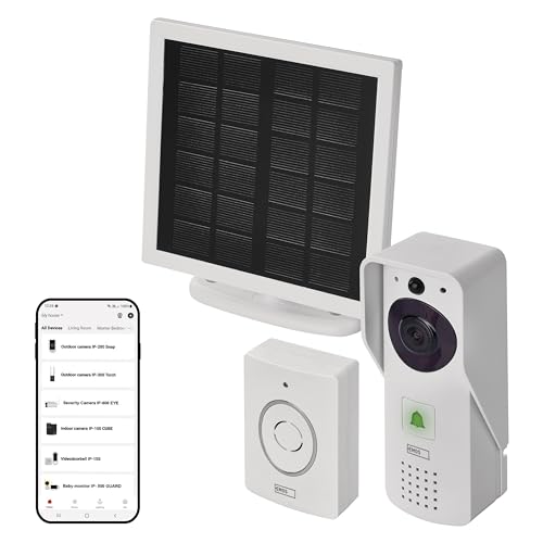 EMOS GoSmart - Smart Home Video Türklingel mit App - WiFi - Full HD 1080p wasserdichte Kamera - Solarpanel/Akku - Klingel, Türschloss-Steuerung, Diebstahlschutz - Google Home & Alexa kompatibel - weiß