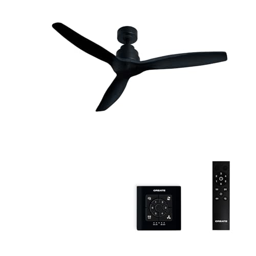 CREATE / WINDSTYLANCE/Deckenventilator Schwarz mit Wandschalter und Fernbedienung / 40W, Leise, Ø132 cm, 6 Geschwindigkeiten, Timer, Sommer-Winterbetrieb, doppelte Höhe, DC-Motor