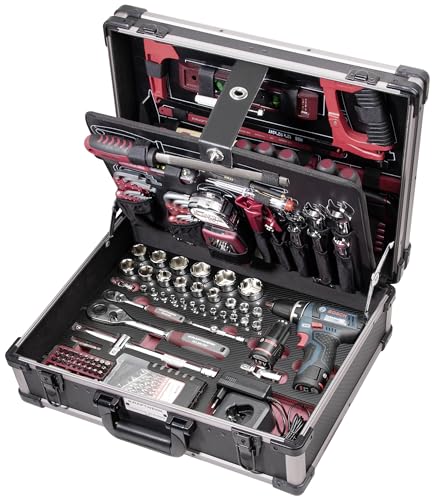 KRAFTWERK Profi Werkzeugkoffer mit Akkuschrauber Bosch | Werkzeugkoffer Alu 264-tlg. | Werkzeugkoffer bestückt inkl. 1/4" + 1/2" Steckschlüsselsatz & Bit Set | KRAFTWERK Werkzeug Art. Nr.: 3949